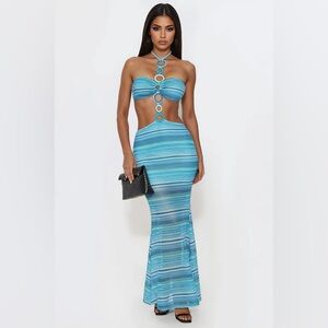 Fashion Nova Luxe Getaway Crochet Maxi Dress - Blue/combo Size: XL